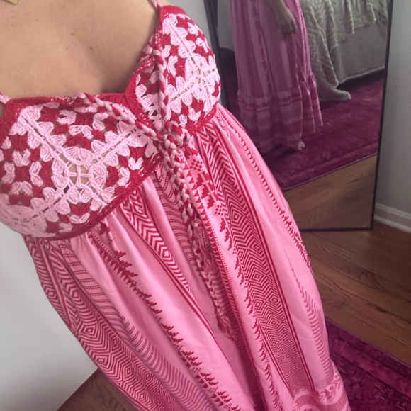 Dresses & Skirts - Pink and Red Crochet Maxi Dress